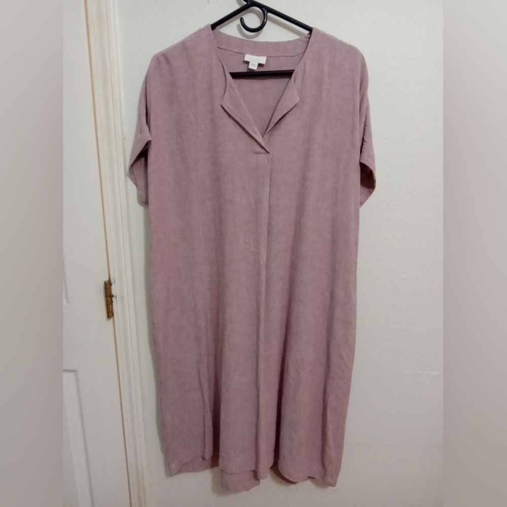 Pure J Jill mauve Linen Blend split neck short sleeve shirt shift dress size s